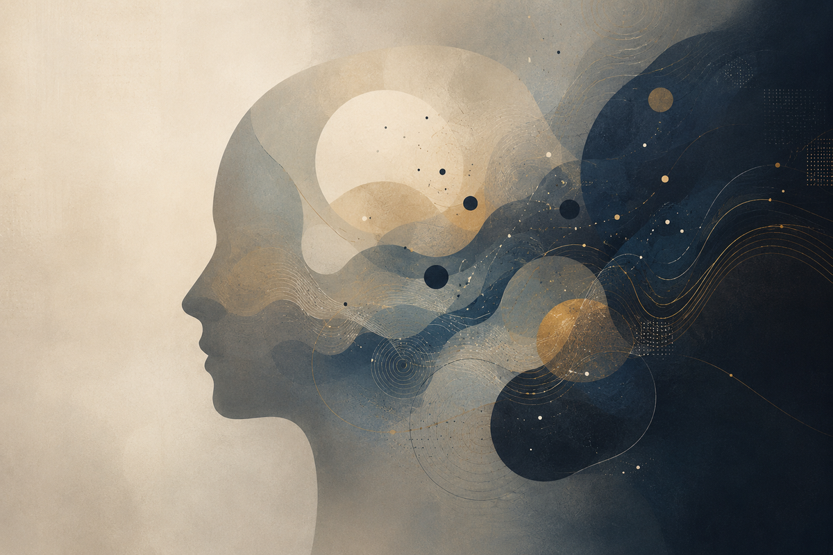 Abstract representation of human intelligence emphasizing the role of experience in learning, illustrating the theme 'AI and Human Intelligence'.